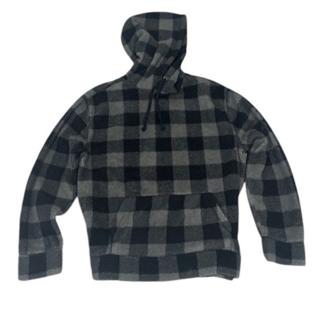 Express Pullover Soft Fleece Buffalo Print Black Grey Hooded Men’s Medium